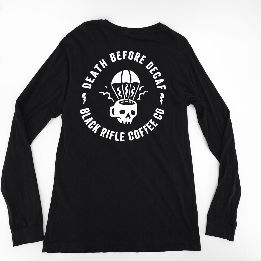 Black Rifle Coffee Shirt Mens Medium Black Long Sleeve Death Before Decaf Skull